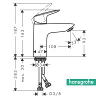 MEDIDAS MONOMANDO LAVABO 100 LOGIS HANSGROHE